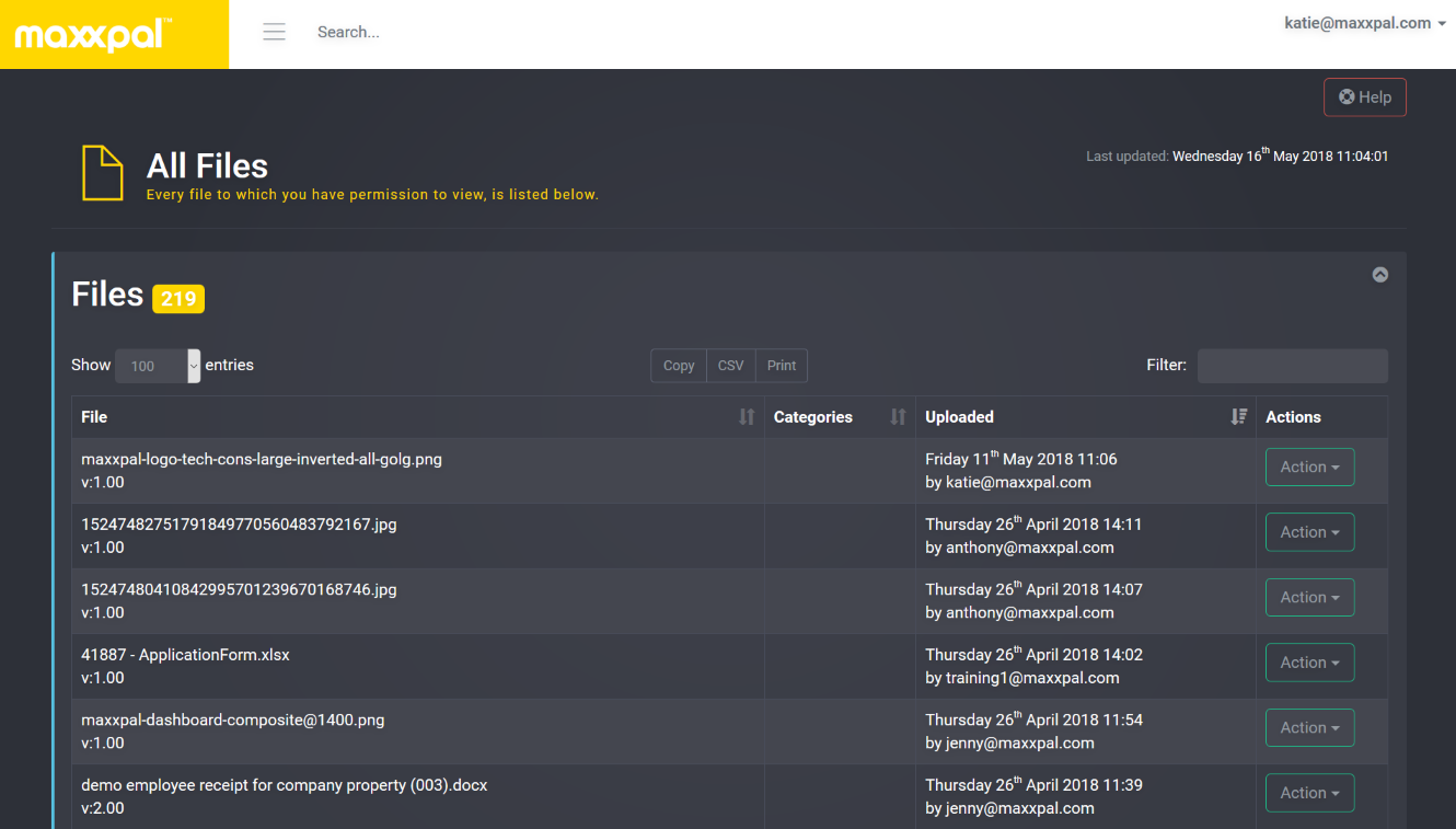 View of file management dashboard